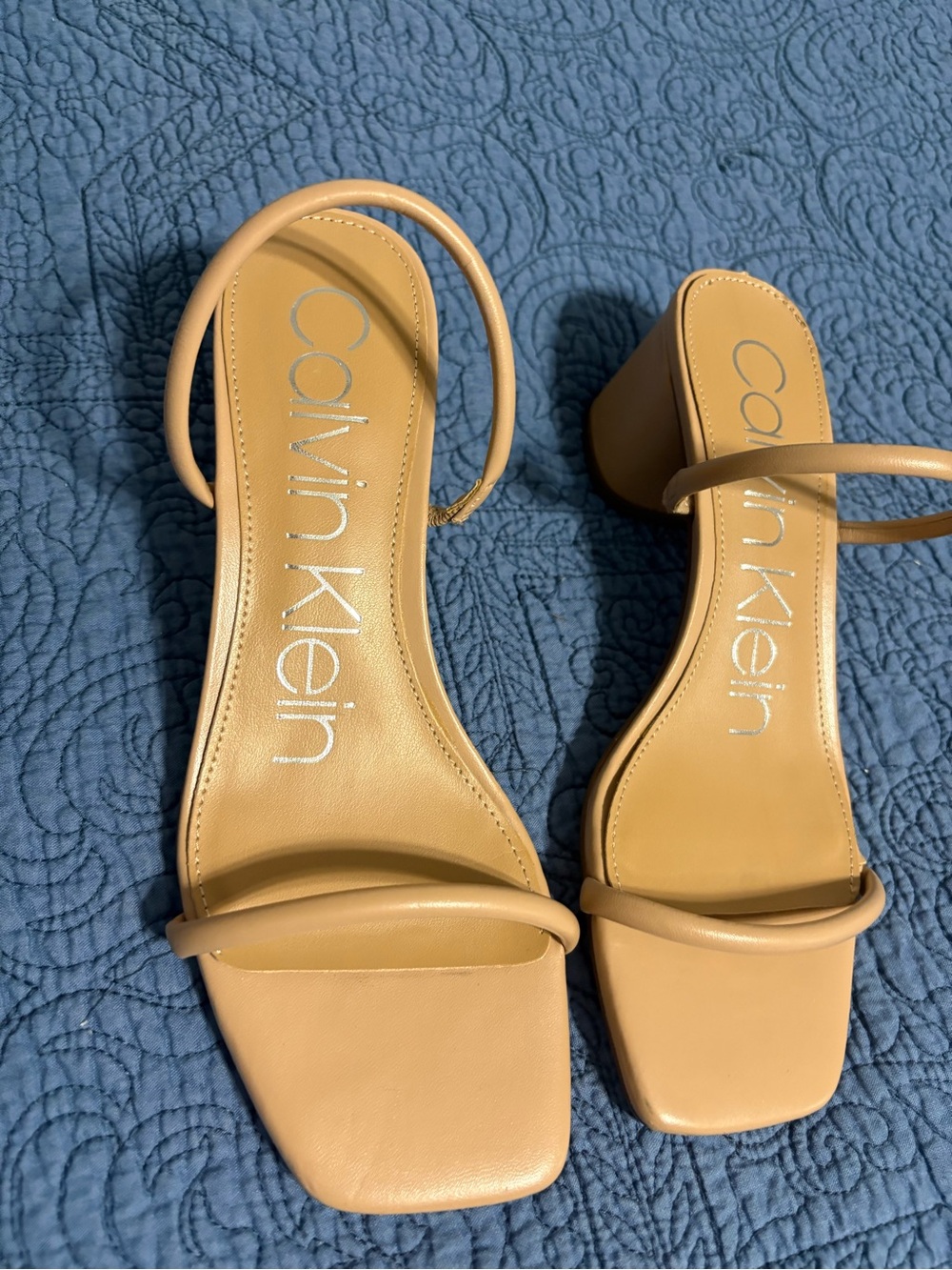 Calvin Klein Nude Tan Minimal Block Heel Sandals